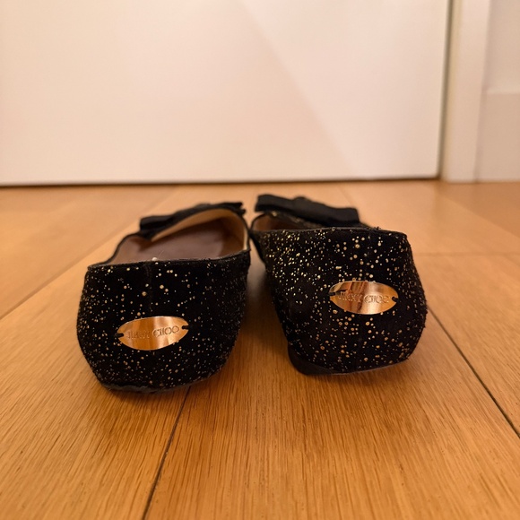 Jimmy Choo - Black Suede Glitter Gala Pointed Toe Flat - Size 38.5 - Picture 5 of 7